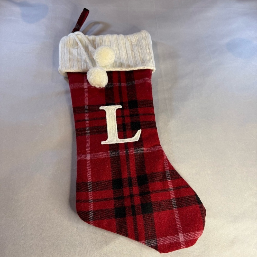 Plaid Red, Black & White Christmas Stocking with Complimentary Santa Hat, Adult